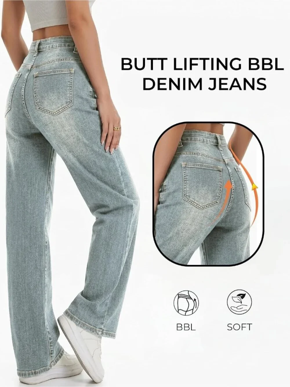 Women's Light Blue Denim Y2k Straight Leg Button Zipper High Waisted Baggy Jeans